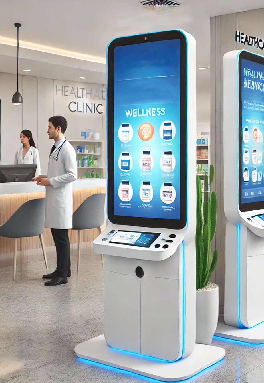 Self-service kiosks for healthcare advertising